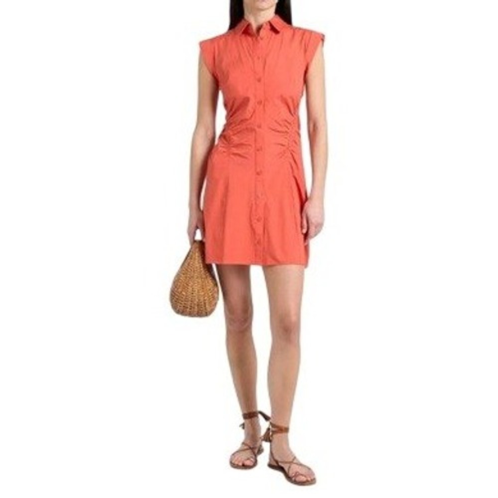 Veronica Beard Tallulah Ruched‎ Mini Shirt Dress Papaya Cotton Size 00